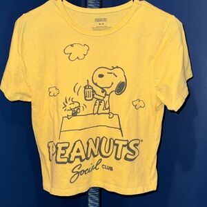 Peanuts- Yellow Cropped Tee with Snoopy & Woodstock Size Medium